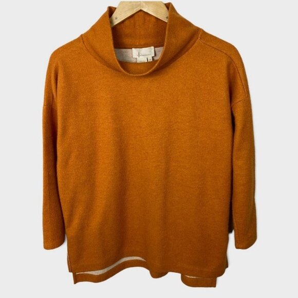 Anthropologie Rib Knit Funnel Neck Sweater Oversized Orange Long Sleeve‎ Boho XS - Picture 4 of 14